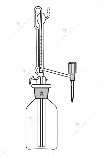 Burette, Automatic Zero Screw type PTFE Needle Valve Stopcock, Mounted on Reservoir, Rubber bellow. Accuracy as per Class ‘B’