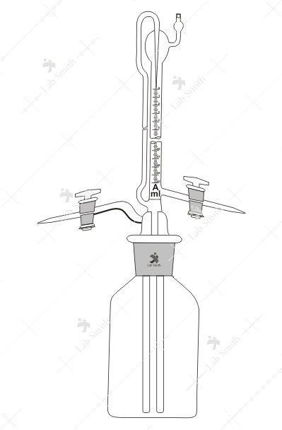 Burette, Automatic Zero with PTFE Key Stopcock, For Karl Fisher Apparatus, Mounted on Reservoir, Rubber bellow. Accuracy as per Class ‘A’ with works certificate