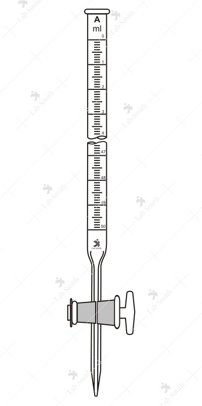 Burette with Straight Bore Glass Key Stopcock. Accuracy as per Class 'A' with works certificate
