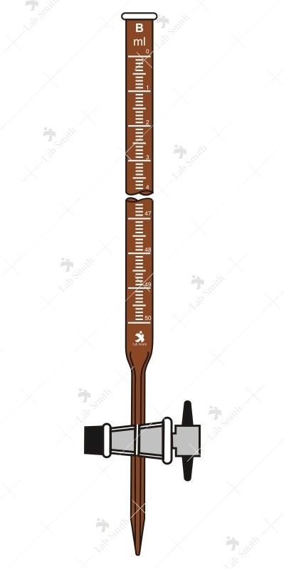 Burette with Straight Bore PTFE Key Stopcock. Accuracy as per Class ‘B’ (Amber)