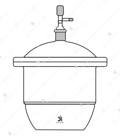 Dessicator, Vacuum with tubular lid, Ground Flanges stopcock made of Neutral Glass, supplied with Perforated Porcelain Plate.