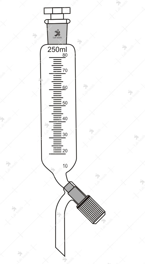 Dropping Funnels, Cylindrical, Graduated, with Screw type PTFE Needle Valve rotaflow Stopcock and Interchangeable Stopper, Plain Stem.