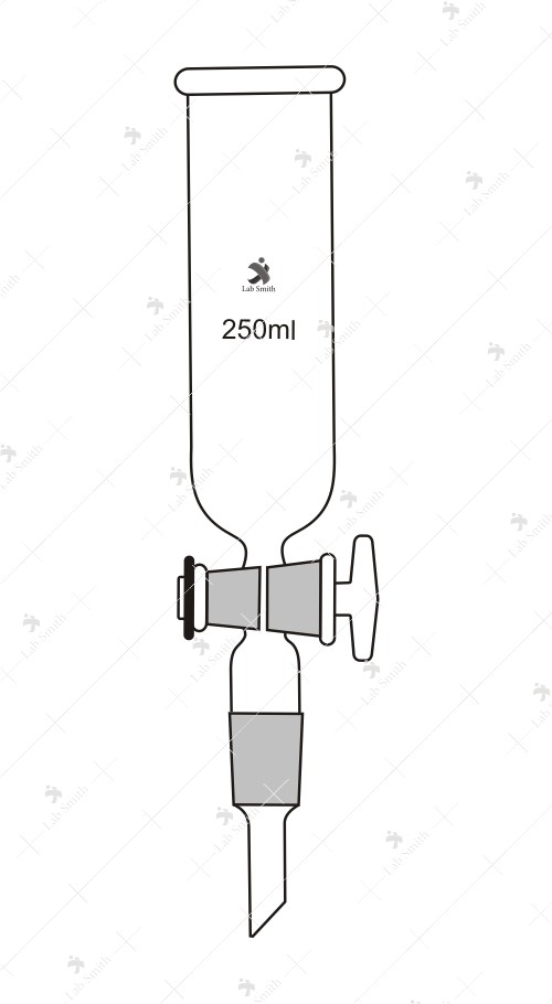 Dropping Funnels, Cylindrical, open top and Glass Key Stopcock, Plain Stem.