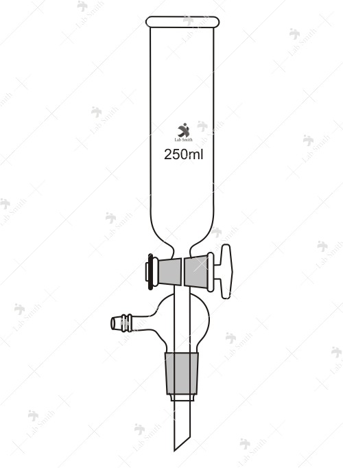 Dropping Funnels, Cylindrical, open top, with Gas outlet tube, stem with Cone.