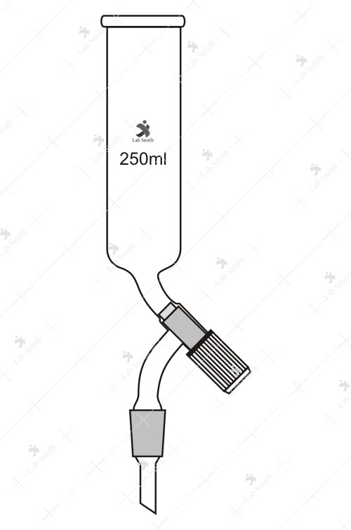 Dropping Funnels, Cylindrical, open top, with Screw type PTFE Needle Valve rotaflow Stopcock, Stem with Cone.
