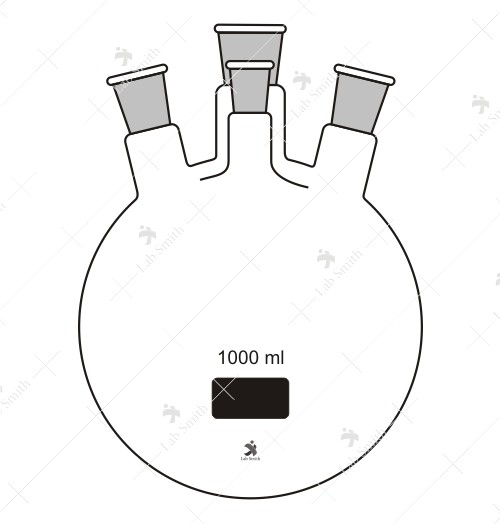 Flask Round Bottom, Four Neck, Center Neck and Three Angled side Neck with Interchangeable Joints.