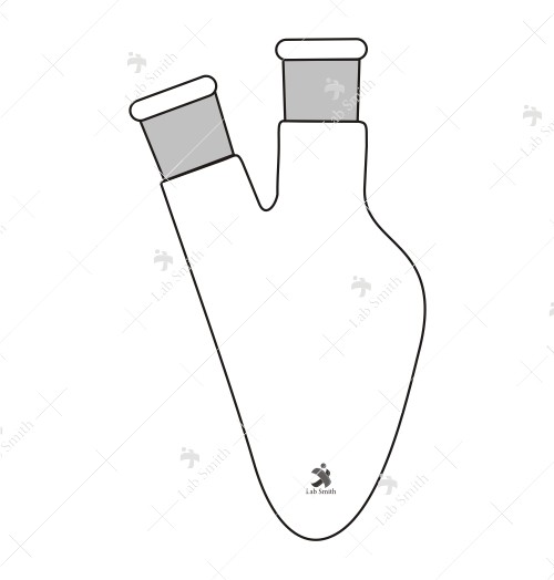 Flasks Pear Shaped, Two necks, side neck at angle.