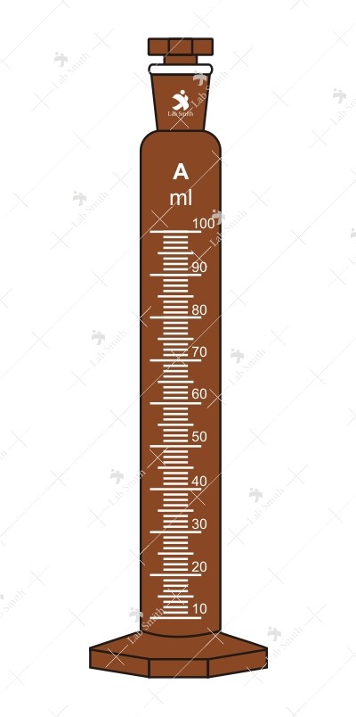 Measuring Cylinders, with interchangeable stopper, Hexagonal Base. Accuracy as per Class ‘A’ with works certificate (Amber) .