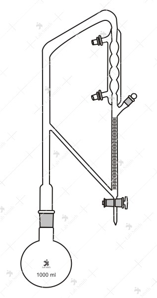 Essential Oil Determination Unit, (Clevenger Type), Vertical tube with condenser and measuring tube with stopcock.