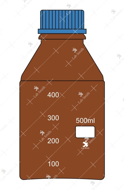 Reagent Bottle, Amber Colour, wide mouth with Polypropylene Blue Screw cap and pouring ring, repeatedly autoclaveable, Graduated. (Amber).
