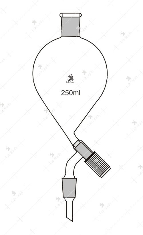 Separating Funnels, pear shape, with socket, screw type PTFE Needle Valve Stopcock and stem with cone but without stopper.