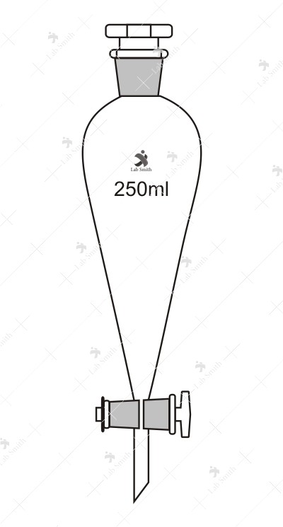 Separating Funnels, with glass key Stopcock, Interchangeable Stopper, Conical/Pear Shape, Plain Stem.