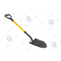 Garden Shovel With Round Head  J-FRS-3000 Description: Designed for digging unprepared ground Features: •	Hardened & Tempered Steel blade with rust preventive coating •	Round head •	For Digging in unprepared ground •	Light Weight fibre glass handle with D