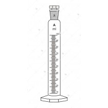 Measuring Cylinders, with interchangeable stopper, Hexagonal Base. Accuracy as per Class ‘A’ with works certificate.