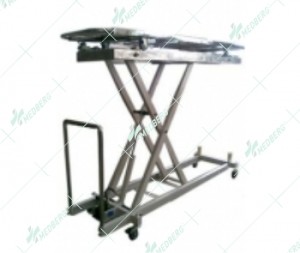 The stainless steel morgue corpses transfer lifting cart.