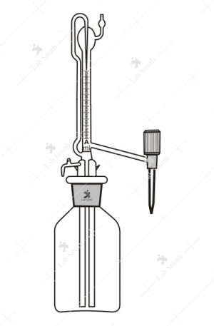 Burette, Automatic Zero Screw type PTFE Needle Valve Stopcock, Mounted on Reservoir, Rubber bellow. Accuracy as per Class ‘A’ with works certificate