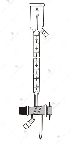 Burette, Over Flow Cup, Automatic Zero, Double Oblique Bore PTFE Key Stopcock, 3-way. Accuracy as per class ‘A’ with works certificate