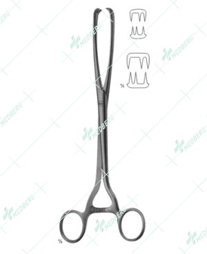 Museux Uterine Tenaculum Forceps, Curved side ways, 240 mm